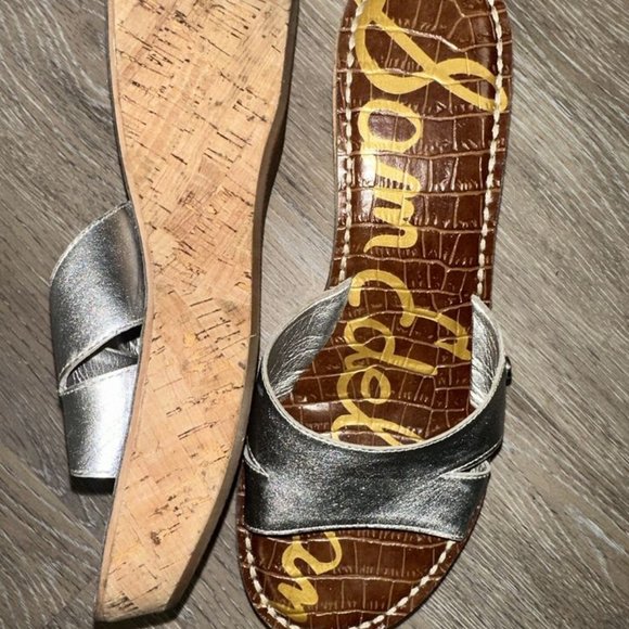 Sam Edelman Slip On Open Toe Sie 7.5M EUR 38 Silver Solid Wedges Women's - Picture 16 of 16